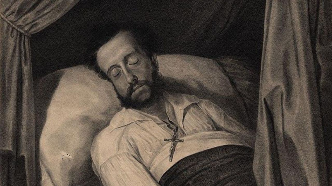 Quadro de José Joaquim Rodrigues Primavera mostra Dom Pedro I no leito de morte em 1834
